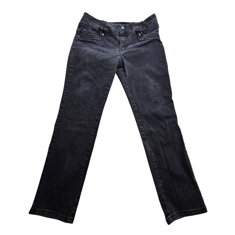 Gigi Paris Straight Leg Jeans Women 17 Black Faded Triple Button Waistband